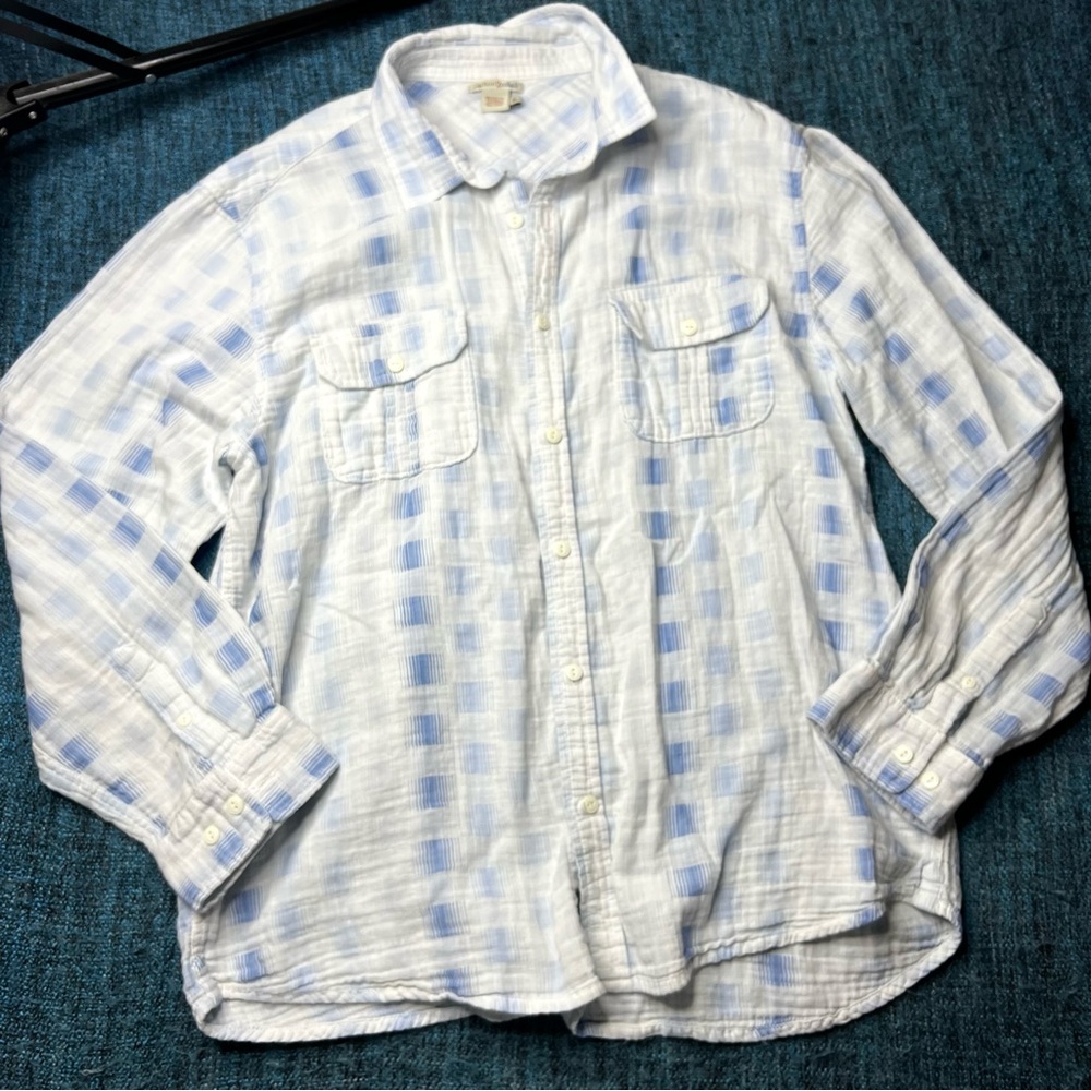 Carbon 2 Cobalt 100% Cotton Plaid Long Sleeve Button Up Shirt in Blue White XL